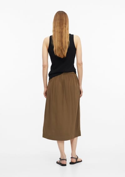 Jupe in viscose all-over bedrukt met zijzakken ruime pasvorm unieuw teak dames s.Oliver