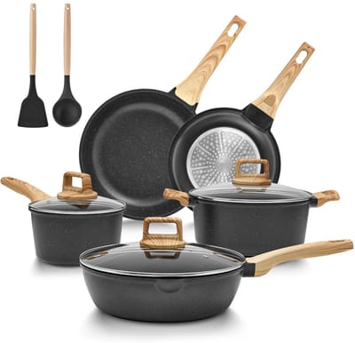 Inductie Pannenset - Pannensets - Graniet - Antiaanbaklaag - Kookplaatpannenset - Keuken Pannenset - 10 Stuks