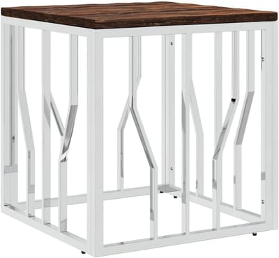 Salontafel Roestvrij Staal Massief Gerecycled Hout Zwart Zilver