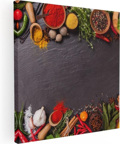 Artaza Canvas Schilderij Stilleven Keuken - 30x30 cm - Klein - Wanddecoratie Kruiden - Muurdecoratie Specerijen - Kamer Accessoires