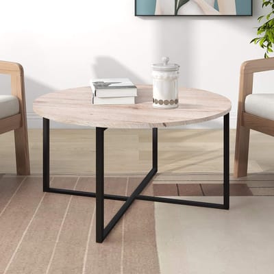 Ronde Salontafel voor Woonkamer - Modern Design in Zwart en Wit Eiken met Metalen Poten