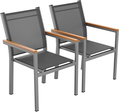 Aluminium tuinstoel - Balkonstoel Stapelstoel - Buiten Zitten - Roestvrij Aluminium Frame - 2 stuks - Grijs