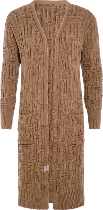 Knit Factory Bobby Lang Gebreid Vest - Cardigan voor de herfst en winter - Bruin damesvest - Lang vest tot over de knie - Grof gebreid vest uit 30% wol en 70% acryl - Nude - 36/38 - Met steekzakken