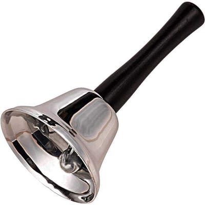Zilverkleurige Handbel - Kleine handbel - Butler bel - Kerstmanbel - Bellen - Tafelbel - Schoolbel - 12CM hoog - Zilverkleurig met zwart handvat - Van CHPN