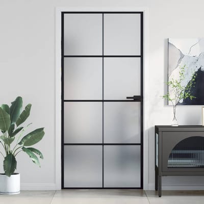 vidaXL - Binnendeur - smal - 93x201,5 - cm - gehard - glas - en - aluminium - zwart