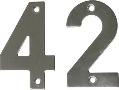 AMIG Huisnummer 42 - massief Inox RVS - 10cm - incl. bijpassende schroeven - zilver