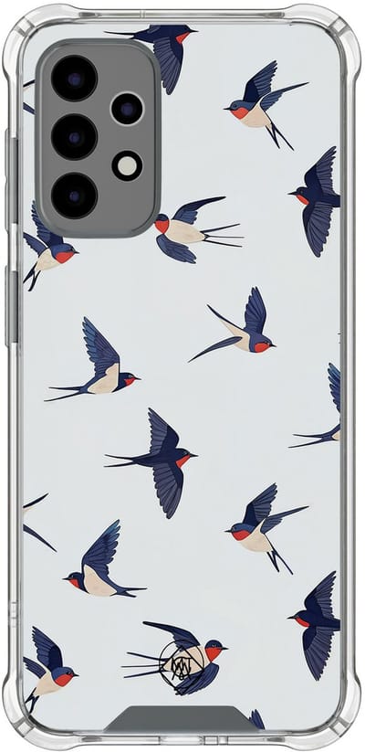 Hoesje (shockproof) geschikt voor Samsung Galaxy A52 5G - Birdies - Extra sterke case - TPU/polycarbonaat - Print - Blauw, Transparant