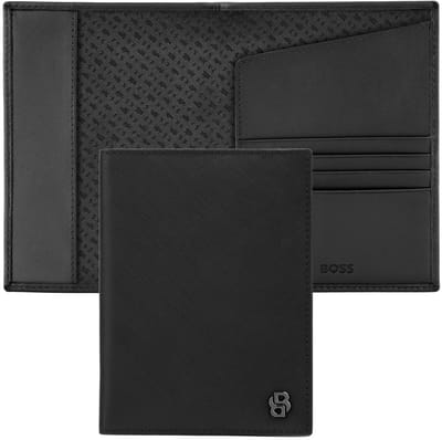 HUGO BOSS Leren identiteitskaarthoesje Double B Passport Case Saffiano Black zwart