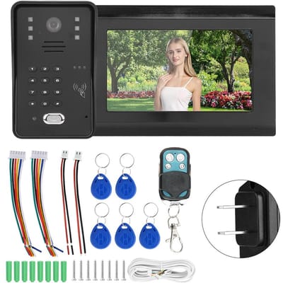 Sonnette Vidéo 7 pouces Filaire WIFI Télécommande APP Déverrouillage par Mot de Passe Vision Nocturne IR Interphone Étanche