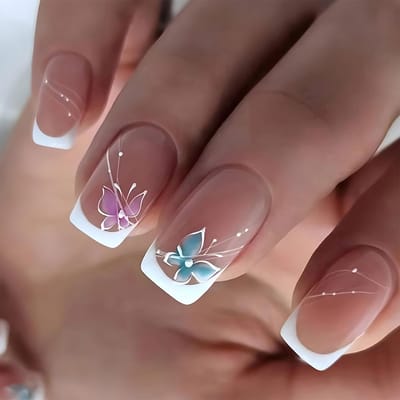 Dailygoods- Kunstnagels 24 Stuks - Korte Vierkante Nepnagels - Franse Rand - Herbruikbare Plaknagels - Zelfklevende Nagels - Ideaal voor Nagelkunst