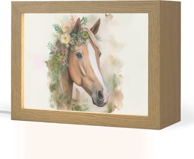Nachtlampje 20x15 cm - Kinder lampje - Paard - Bloemen - Natuur - Waterverf - Dieren - Tafellamp kinderkamer - Slaapkamer lamp - Bedlamp kinderen - Kinderlampje stopcontact - Wandlamp babykamer - Nachtlampjes