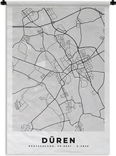 Wandkleed - Wanddoek - Plattegrond - Duitsland - Düren - Kaart - Stadskaart - 120x180 cm - Wandtapijt