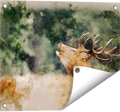 Gards Tuinposter Hert Aquarel - Abstract - 50x40 cm - Tuindoek - Tuindecoratie - Wanddecoratie buiten - Tuinschilderij