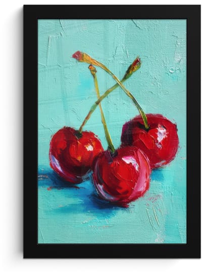 Poster in lijst - Fotolijst 20x30 cm - Posters - Kersen - Rood - Drie - Geverfd - Posterlijst zwart - Decoratie - Wanddecoratie woonkamer - Muurdecoratie slaapkamer