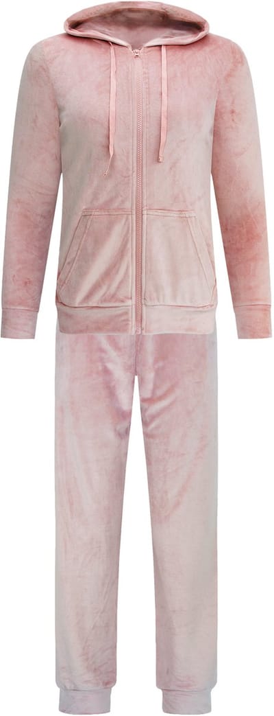 Dames Velours Fluweel Huispak met Rits - Loungeset - Joggingpak - Trainingspak - Loungewear Dames - Dusty Roze - Maat M - 2601