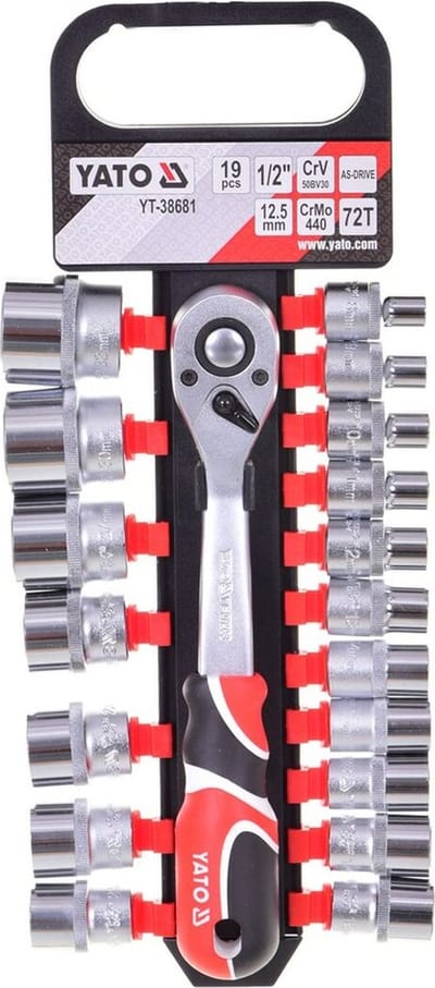 Yato - Zeshoekige Dopsleutelset - 1/2 inch - 19-delig - Ratel Meegeleverd