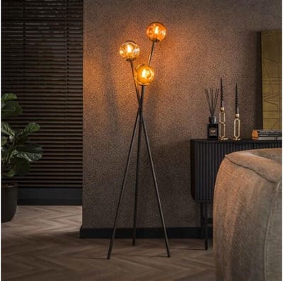 Vloerlamp 3L Molecule Mix Glass met Artic Zwart Ontwerp - Vloerlamp - 45x45x169 cm - Molecule Style - Sfeervol Licht - Modern Design - Woonkamer Decor - Zwart Glas - 169 cm Hoog