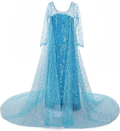 Prinses - Elsa jurk met sleep - Prinsessenjurk - Verkleedkleding - Feestjurk - Sprookjesjurk - Blauw - Maat 98/104 (2/3 jaar)