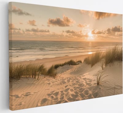 Saammp - Canvas Schilderij - Golden Hour op het Strand - Duinen - 30x20 - Foto op canvas - Wanddecoratie - muurdecoratie Woonkamer - Slaapkamer decoratie - Canvas Print