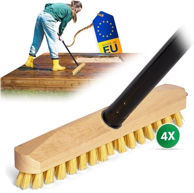 Novaliv 4X schrobborstel van hout met PPN-borstelharen met praktische insteekgrepen, vierdelige wisser met draad, robuuste schrobborstels, vloerborstel voor binnen en buiten