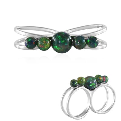 Cavill - 925 Sterling Zilver Ring - Platina Geplateerd - 3 Ethiopische Opaal 5,17 ct - Ronde Kraal Design - Luxueuze Sieraden