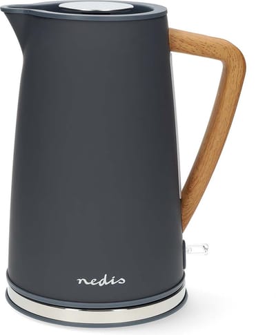 Nedis Waterkoker - 1.7 l - Soft-Touch - Grijs - 360 graden draaibaar - Verborgen verwarmingselement - Strix-controller - Droogkookbeveiliging