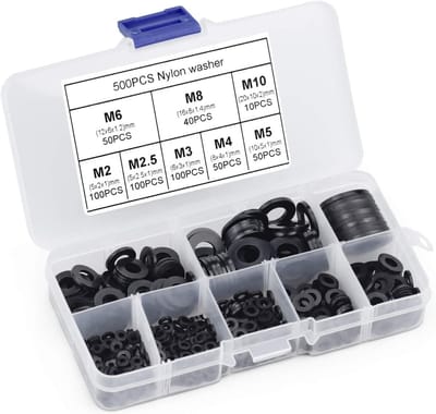 Zwarte nylon sluitringen set - 500 stuks, platte afdichtringen voor sanitair en mechanische reparaties