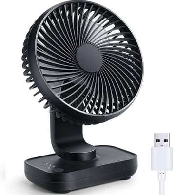 Draagbare Bureauventilator - Stil & Oplaadbaar - 4 Snelheden - Persoonlijke Ventilator voor Thuis/Kantoor - Voor Volwassenen & Kinderen - Wit - 1 stuk