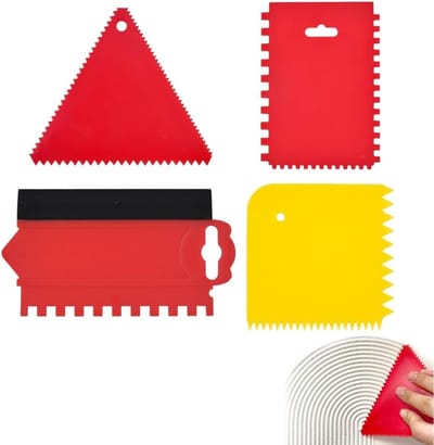 Multifunctionele Set van 4 Getande Spatels voor Lijm, Textuurpasta en Gipswerk, Ideaal voor Klussen en Creatieve Projecten