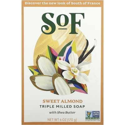SoF, triple milled bar soap, with shea butter and sweet almonds, 170 g (6 oz)