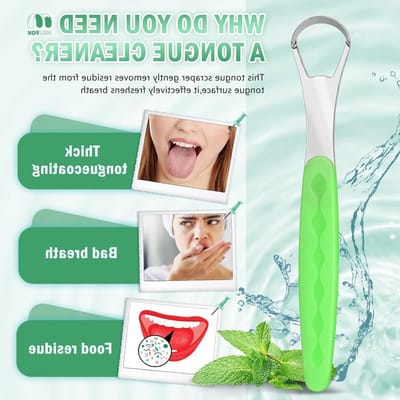 Effectieve Tongschraper voor Frisse Adem en Goede Mondhygiëne, Inclusief Opbergdoosje voor Thuis en Op Reis, Lichtgroen