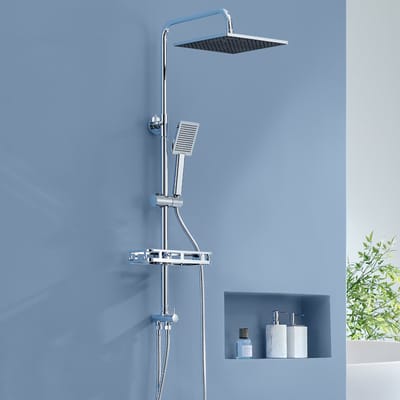 Auralum Max Douche Set - Regendouche en Handdouche - met Opslagplank - Verstelbare Hoogte 72-110 cm - Vierkant Design - RVS - 10 inch Douchekop - Chroom