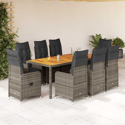 vidaXL - 9-delige - Bistroset - met - kussens - poly - rattan - grijs