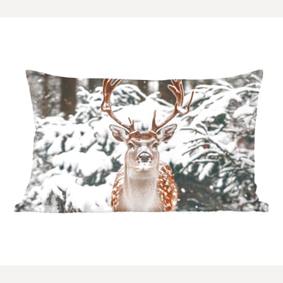 Sierkussens - Kussentjes Woonkamer - 60x40 cm - Hert - Sneeuw - Winter - Bos - Dieren