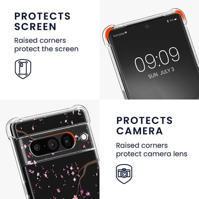 kwmobile telefoonhoesje geschikt voor Google Pixel 7 Pro - Hoesje met telefoonkoord - Back cover voor smartphone - Case in poederroze / donkerbruin / transparant