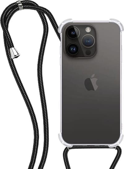 Hoesje - Geschikt voor Apple iPhone 15 Pro - Met Koord - Shock Proof - Siliconen Case - Back Cover - Telefoonkoord - Telefoon Hoes Shockproof - Telefoonketting - Transparant