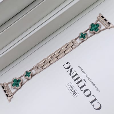 MY PROTECT - Luxe Metalen Clover Lucky Green Bandje - Geschikt Voor Apple Watch Bandje - Series 1/2/3/4/5/6/7/8/9/10/SE - 38mm - 40mm - 41mm - 42mm - Starlight