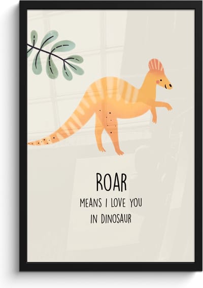 Poster in lijst - Fotolijst 40x60 cm - Posters - Dino - Quote - Dinosaurus - Beige - Posterlijst zwart - Kamer decoratie - Wanddecoratie kinderkamer - Muurdecoratie babykamer