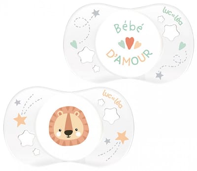 Luc et Léa Essentiel Geboorte 2 Anatomische Fopspenen Comfort-Schild + 0-2 Maanden (Modellen : Bébé d'Amour en Leo)