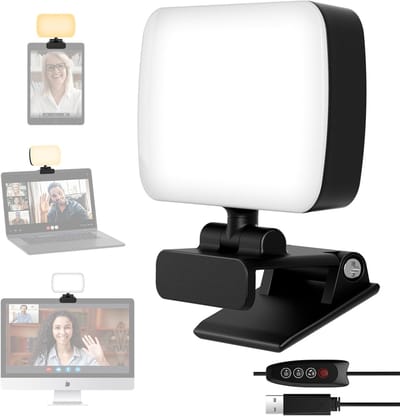 Professionele Videoconferentie Verlichting met Clip en USB-kabel, 120 LED's, 3 Kleuren, 10 Helderheidsniveaus, 360° Draaibaar, Ideaal voor Zoom Meetings, Streaming en Fotografie