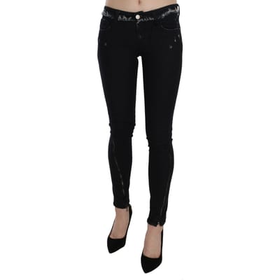 Costume National Zwart Lage Taille Rits Leg Skinny Denim Jeans
