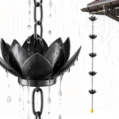 Regenketting - Waterafvoer Ketting - Buiten Decoratie - Lelie Vorm Ontwerp - 120cm Lengte - Zwart