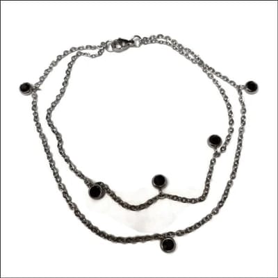 Aramat Jewels -Dubbel enkelbandje met zirkonia steentjes - Zwart -24cm