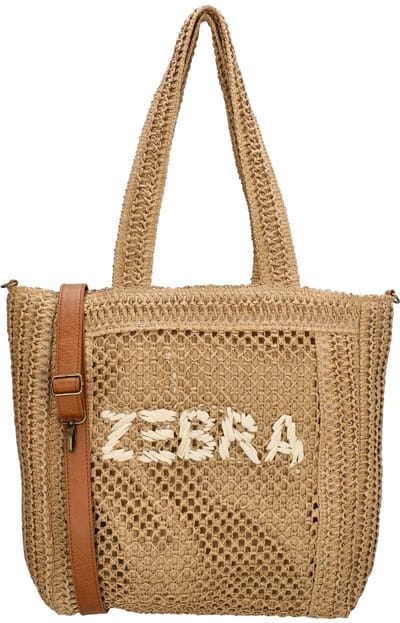 Zebra Trends Shirley Shopper - Riet - Schoudertas - Schouderband - Ritssluiting - Tote Bag - Dames Tas - Natuur