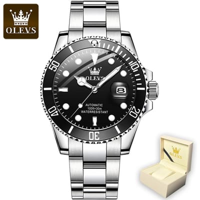 OLEVS 6650 met geschenkdoos Luxe groen waterspook automatisch mechanisch horloge Waterdicht herenhorloge Herenhorloge black