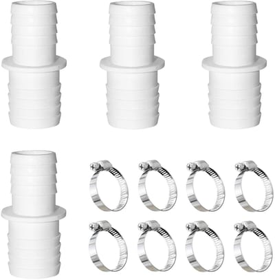 Dailygoods - Aansluiting zwembadslang 38 mm - Slangadapter - 4 stuks - Wit - Roestvrij staal - Zwembadaccessoires - Geschikt voor 38 mm slangen