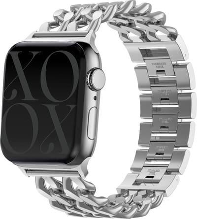 xoxo Wildhearts luxe stalen horlogeband - geschikt voor Apple Watch series - 1/2/3/4/5/6/7/8/9/10/SE/Ultra (2) - Zilver - Hoogwaardig RVS Stalen band - Chain schakel bandje voor iWatch maat: 38mm - 40mm - 41mm - 42mm
