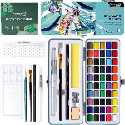 Complete Aquarelverfset met 50 Kleuren, Metallic Tinten, Penselen en Waterkwasten voor Kunstenaars en Hobbyisten