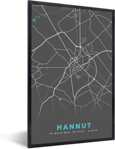 Fotolijst incl. Poster - Stadskaart – Grijs - Kaart – Hannut – België – Plattegrond - 40x60 cm - Posterlijst