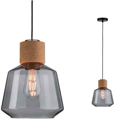 Neordic Hanglamp Elia E27 max. 20W Rookglas, Kurk, Zwart dimbaar Glas, Kurk, Metaal